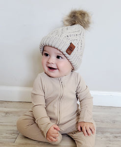 Oatmeal Pop Pom Pom Beanie Hat