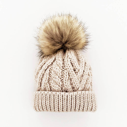 Oatmeal Pop Pom Pom Beanie Hat